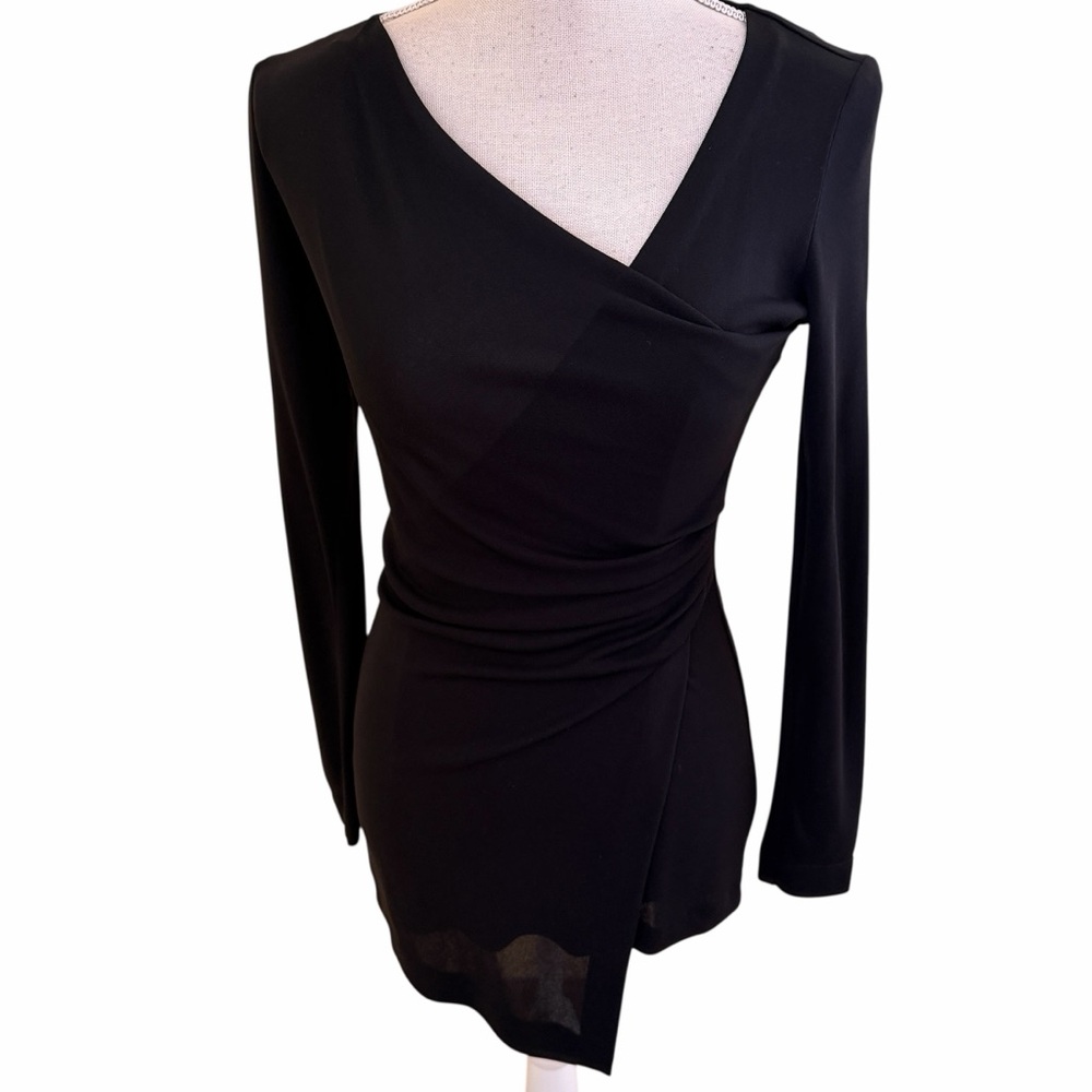 Mondi Vintage Black Long Sleeve Surplice Asymmetrical Knit Top 36(S)